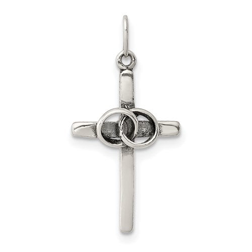 Silver Antiqued Wedding Cross Charm