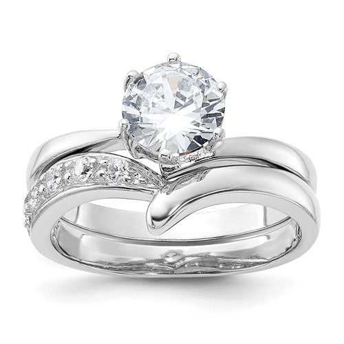 Silver Rhodium-plated 2-piece CZ Wedding Ring Set
