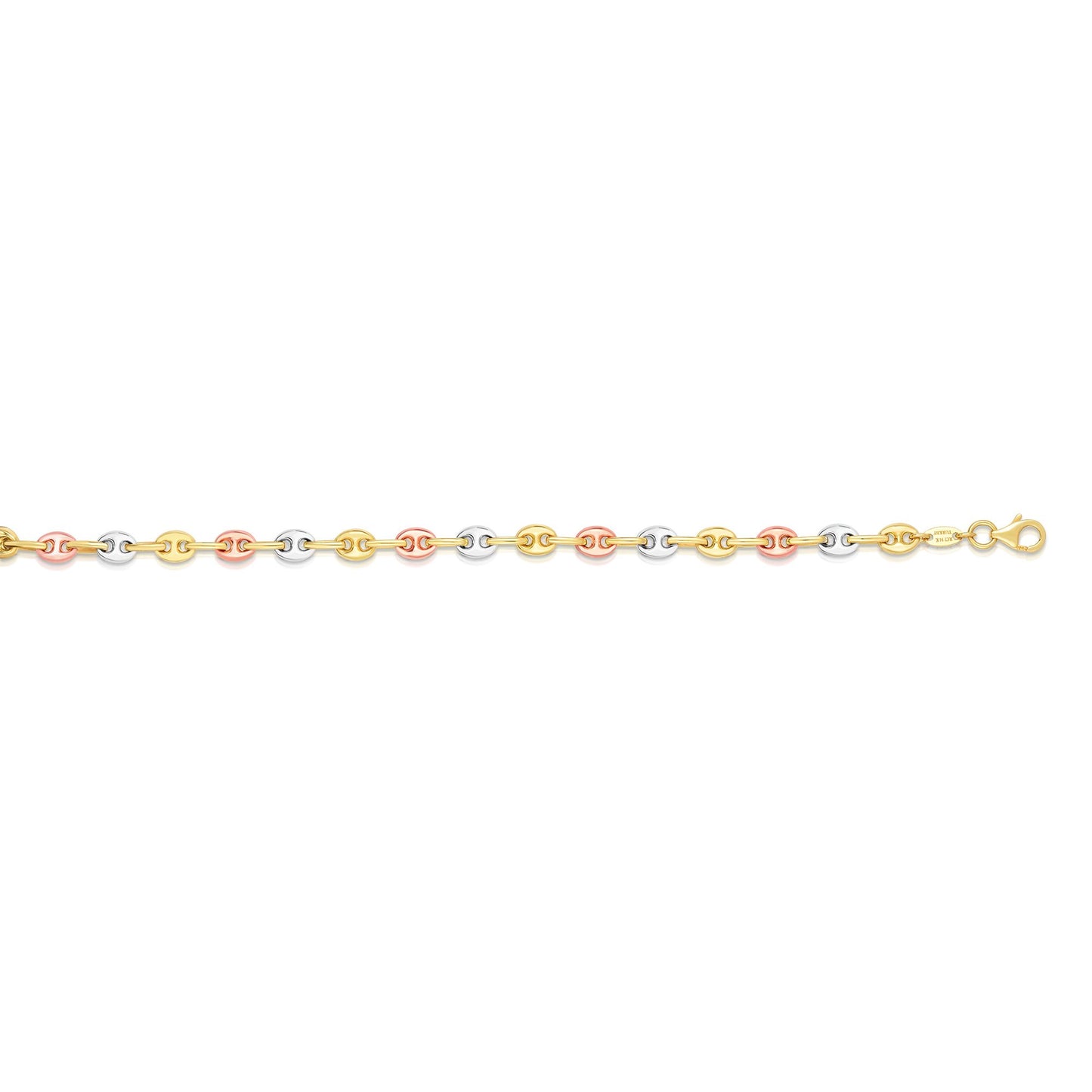 14K Tri-Colorr Gold Puffed Mariner Link Necklace