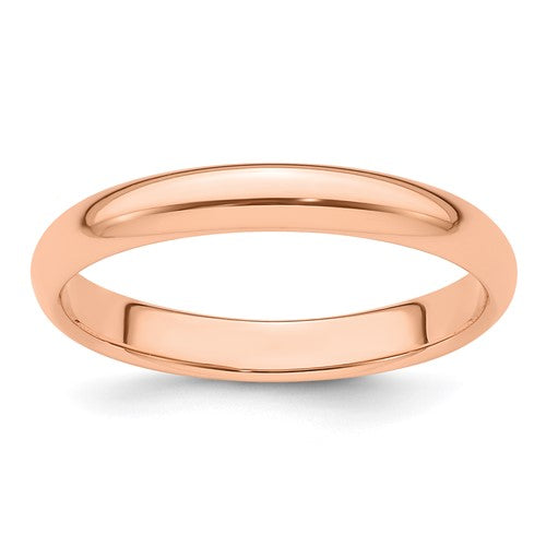 Half Round Wedding Band in 14K Rose Gold — 3mm, Size 14
