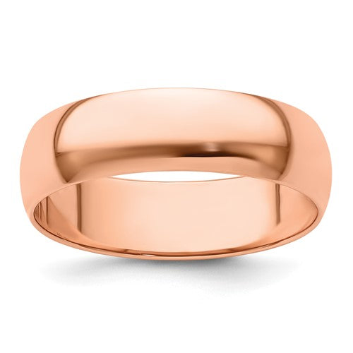 Half Round Wedding Band in 14K Rose Gold — 6mm, Size 4