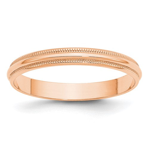 Milgrain Half Round Wedding Band in 14K Rose Gold — 3mm, Size 7