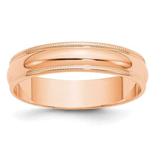 Milgrain Half Round Wedding Band in 14K Rose Gold — 5mm, Size 6.5