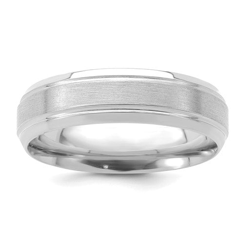 Comfort Fit Line Edge Wedding Band in 14K White Gold — 6mm, Size 7.5