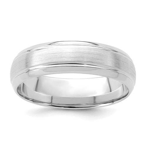 Comfort Fit Line Edge Wedding Band in 14K White Gold — 6mm, Size 8.5
