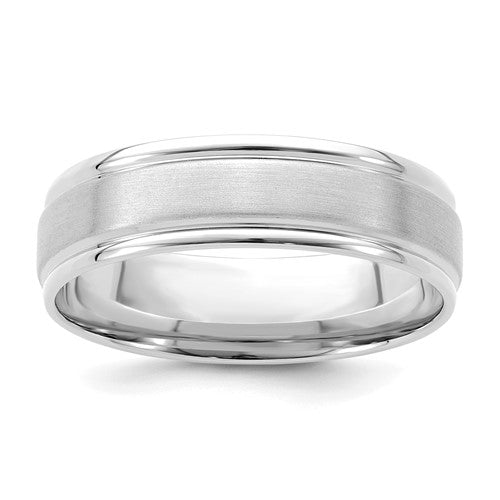 Comfort Fit Grooved Edge Wedding Band in 14K White Gold — 6mm, Size 12