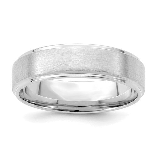 Comfort Fit Stepped Edge Wedding Band in 14K White Gold — 6mm, Size 8.5