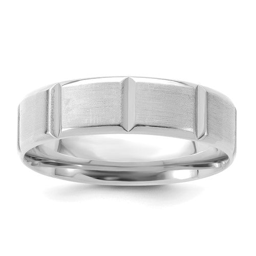 Comfort Fit Beveled Edge With Vertical Lines Wedding Band in 14K White Gold — 6mm, Size 12