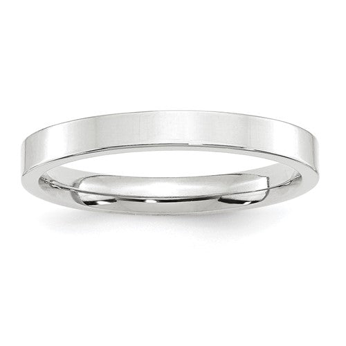 Flat Comfort Fit Wedding Band in 14K White Gold — 3mm, Size 8