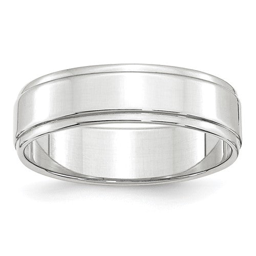 Flat With Step Edge Wedding Band in 14K White Gold — 6mm, Size 8