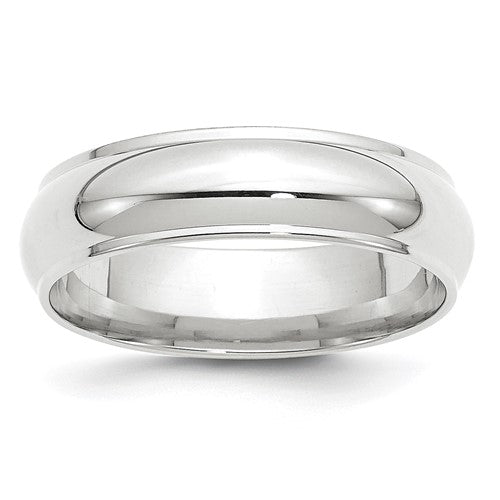 Half Round With Edge Wedding Band in 14K White Gold — 6mm, Size 4.5