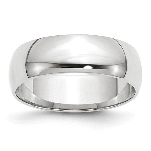 Half Round Wedding Band in 14K White Gold — 6mm, Size 12
