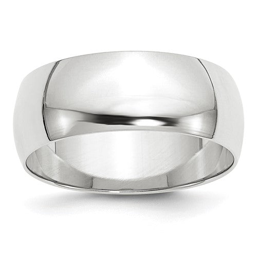 Half Round Wedding Band in 14K White Gold — 8mm, Size 9
