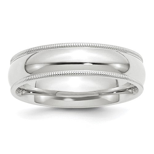 Half Round Comfort Fit Wedding Band in 14K White Gold — 6mm, Size 5