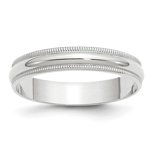 Milgrain Half Round Wedding Band in 14K White Gold — 4mm, Size 7