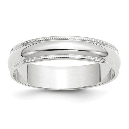 Milgrain Half Round Wedding Band in 14K White Gold — 5mm, Size 6