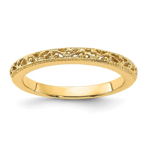 Filigree Wedding Band in 14K Yellow Gold — 3mm, Size 7