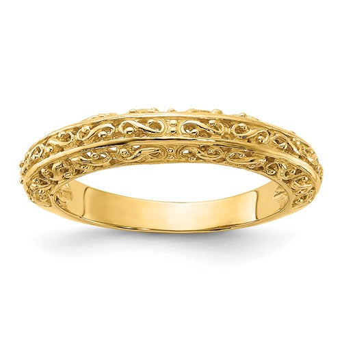 Filigree Wedding Band in 14K Yellow Gold — 3mm, Size 6