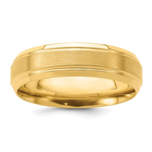 Comfort Fit Line Edge Wedding Band in 14K Yellow Gold — 6mm, Size 10.5