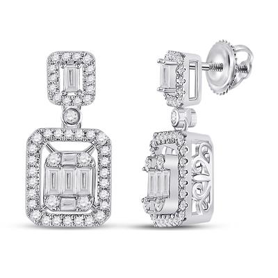 14K WHITE GOLD BAGUETTE DIAMOND RECTANGLE DANGLE EARRINGS 1 CTTW