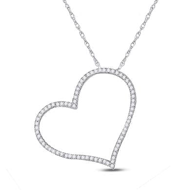 Round Diamond Heart Pendant in 10K White Gold — 1/5 Carat Total Weight