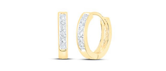 10K YELLOW GOLD ROUND DIAMOND HOOP EARRINGS 1/8 CTTW