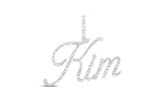 10K YELLOW GOLD ROUND DIAMOND KIM NAME PENDANT 5/8 CTTW