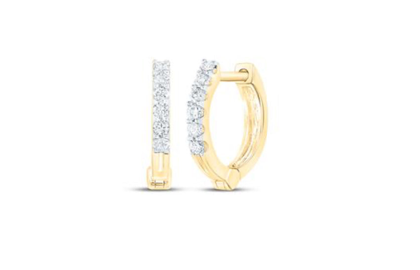 10K YELLOW GOLD ROUND DIAMOND HOOP EARRINGS 1/10 CTTW