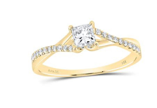 14K YELLOW GOLD PRINCESS DIAMOND SOLITAIRE BRIDAL ENGAGEMENT RING 1/2 CTTW (CERTIFIED)