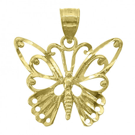 Diamond-Cut Butterfly Insect Pendant Charm in 14K Yellow Gold