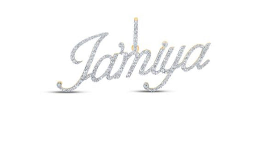 10K YELLOW GOLD ROUND DIAMOND JAMIYA NAME PENDANT 7/8 CTTW