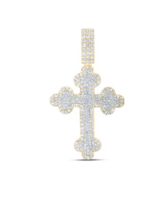 10K YELLOW GOLD ROUND DIAMOND CROSS CHARM PENDANT 2 CTTW