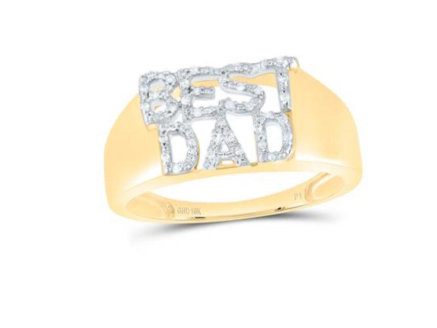 10K YELLOW GOLD ROUND DIAMOND BEST DAD BAND RING 1/10 CTTW