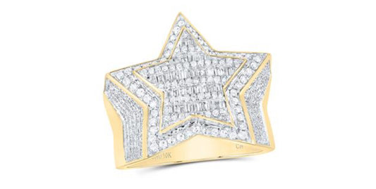 10K YELLOW GOLD BAGUETTE DIAMOND STATEMENT STAR RING 1-1/4 CTTW