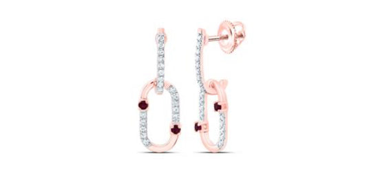 1/6CTW-DIA CN 1/20CT RD-RU NAT GEM PAPER CLIP DANGLING EARRING