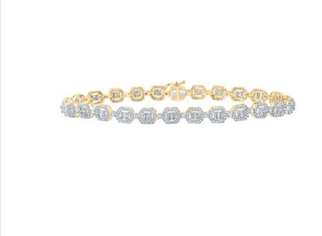 10K YELLOW GOLD BAGUETTE DIAMOND GEOMETRIC LINK BRACELET 3 CTTW