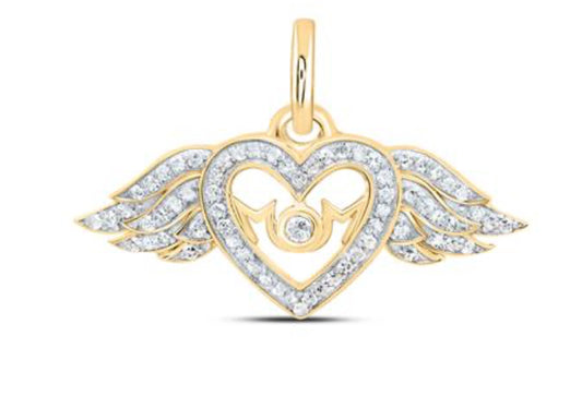 1/6CTW-DIA P1 GIFT "MOM" WINGS HEART PENDANT