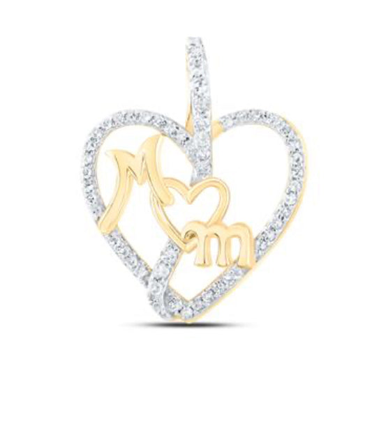 10K YELLOW GOLD ROUND DIAMOND MOM HEART NICOLES DREAM COLLECTION PENDANT 1/8 CTTW