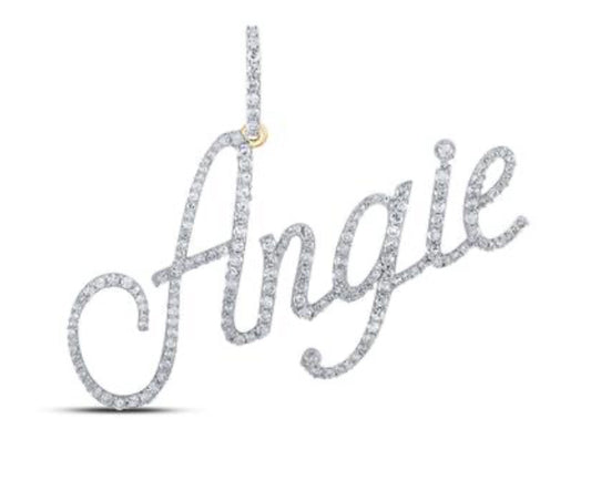 10K YELLOW GOLD ROUND DIAMOND ANGIE NAME PENDANT 3/4 CTTW