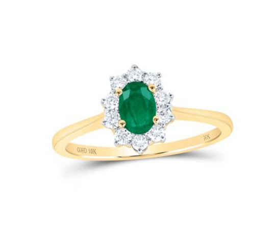 10K YELLOW GOLD OVAL EMERALD DIAMOND HALO RING 5/8 CTTW