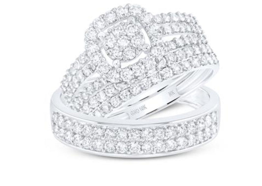 14K WHITE GOLD ROUND DIAMOND CLUSTER MATCHING NICOLES DREAM COLLECTION WEDDING RING SET 1-3/4 CTTW