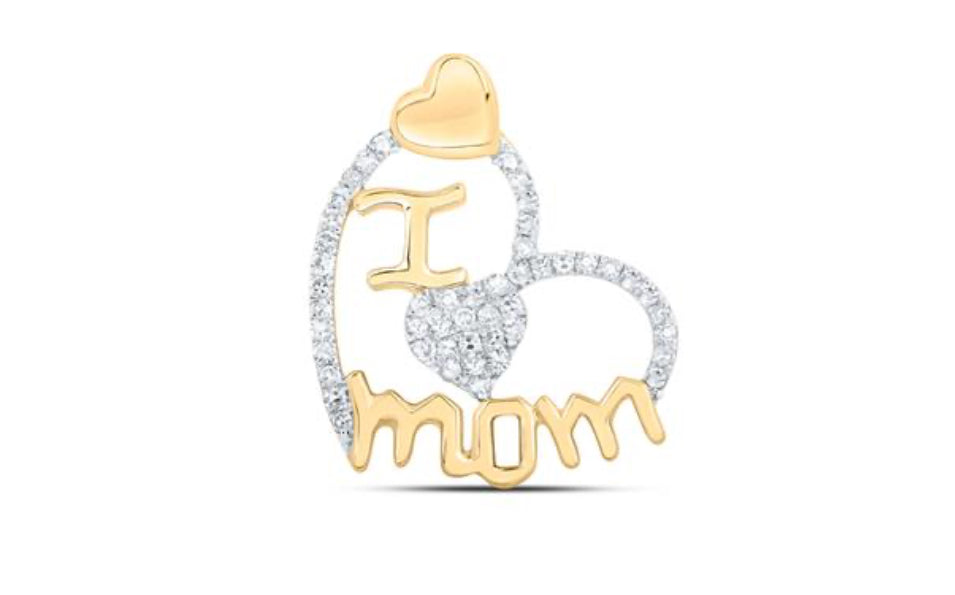 10K YELLOW GOLD ROUND DIAMOND I HEART MOM PENDANT 1/4 CTTW