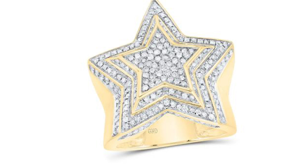 10K YELLOW GOLD ROUND DIAMOND STAR RING 7/8 CTTW