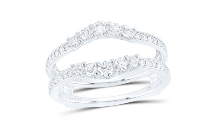 14K WHITE GOLD ROUND DIAMOND WRAP RING GUARD ENHANCER 3/4 CTTW