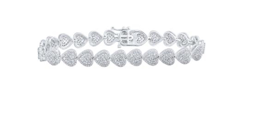 10K WHITE GOLD ROUND DIAMOND HEART NICOLES DREAM COLLECTION BRACELET 2-5/8 CTTW