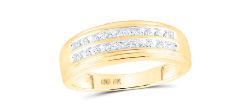 10K YELLOW GOLD ROUND DIAMOND WEDDING 2-ROW BAND RING 1/4 CTTW