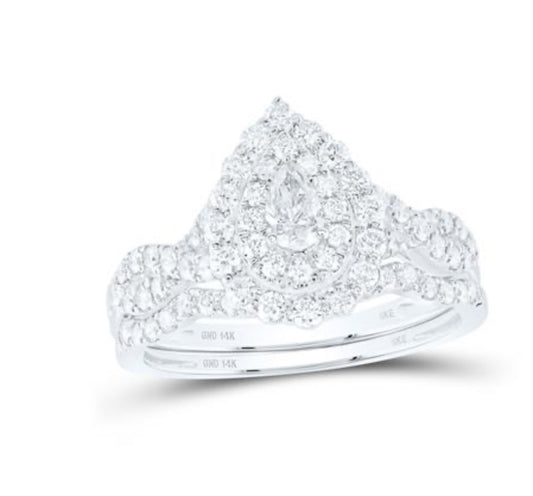 1CTW-DIA NKE 1/5CT-CPEAR BRIDAL SET DOUBLE HALO