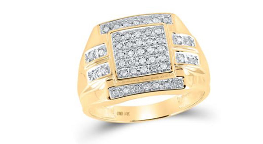 10K YELLOW GOLD ROUND DIAMOND SQUARE CLUSTER RING 1/3 CTTW