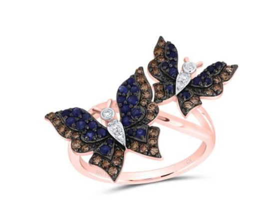 3/8CTW-DIA CN 3/8CT RD-BS NAT GEM BUTTERFLY RING
