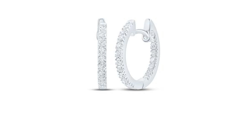 10K WHITE GOLD ROUND DIAMOND HOOP EARRINGS 1/4 CTTW